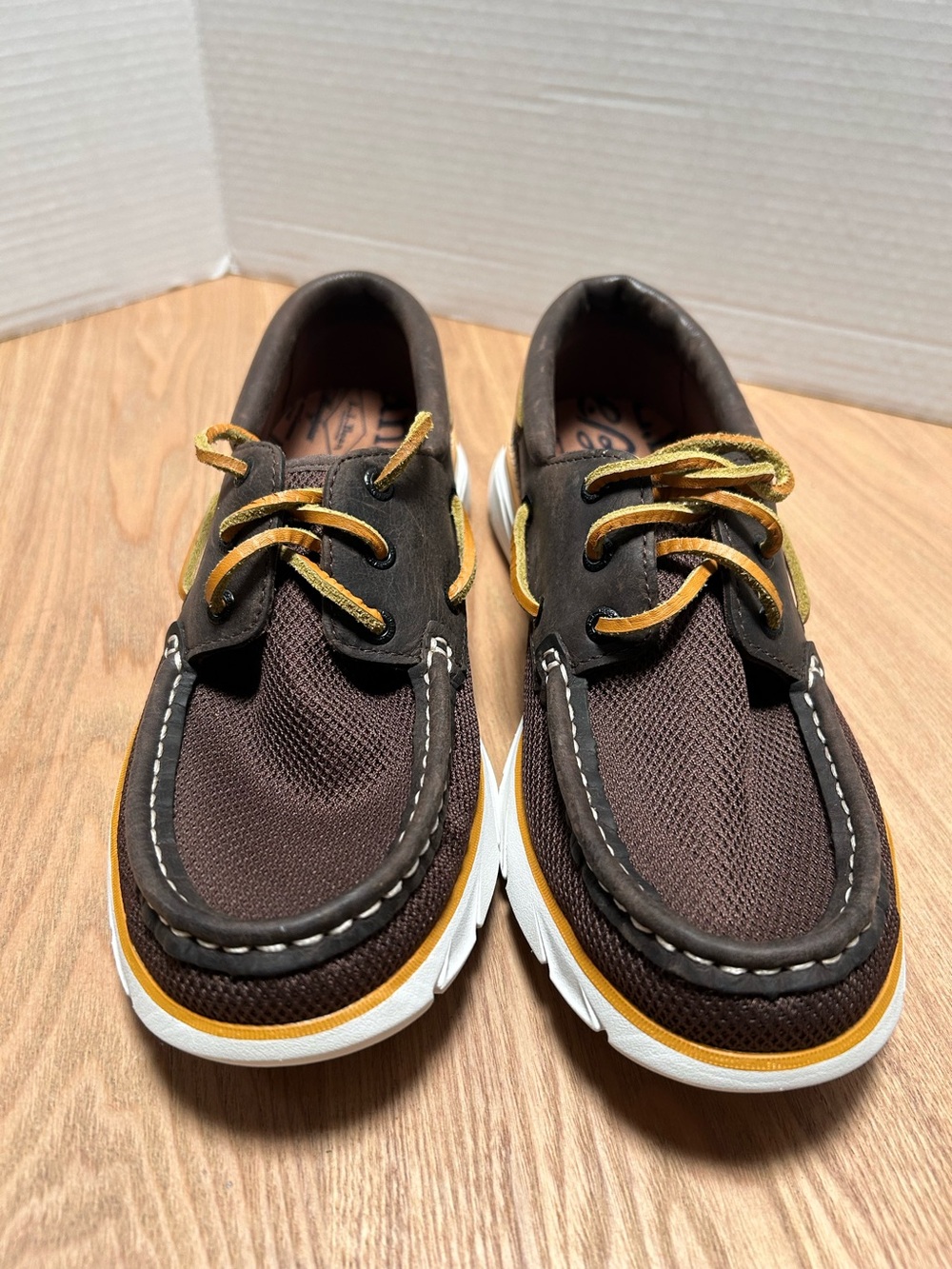 Men’s LLBean Kennebec 3 Eye Boat Shoes Leather & Mesh Rawhide Laces Size 8M New